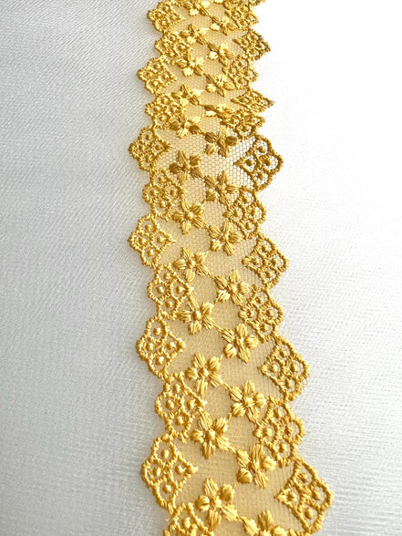 Yellow Embroidered Lace Trim- 1.5"- (3524)