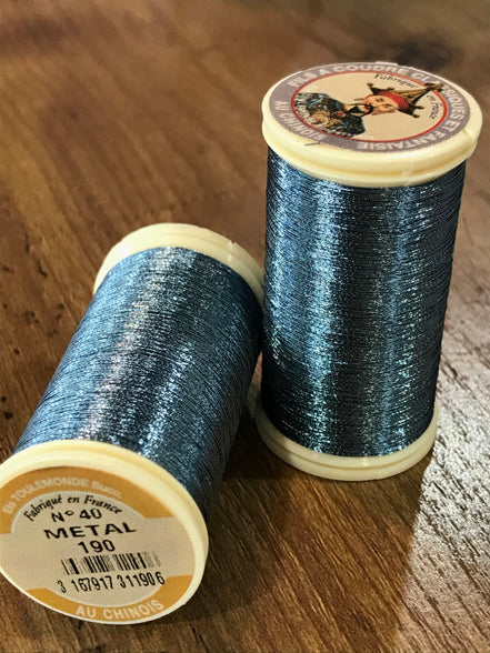 Sajou No. 190- Gray- Metallic Thread- Fil au Chinois- Spool (100m)