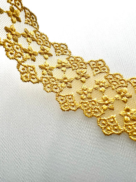 Yellow Embroidered Lace Trim- 1.5"- (3524)