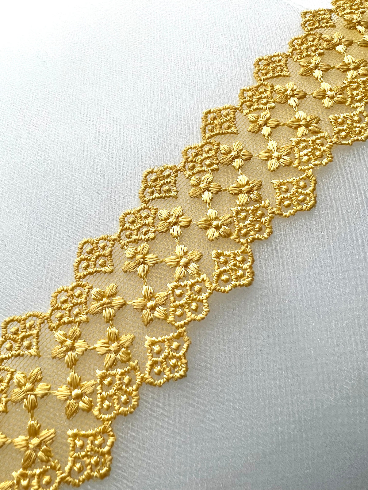 Yellow Embroidered Lace Trim- 1.5