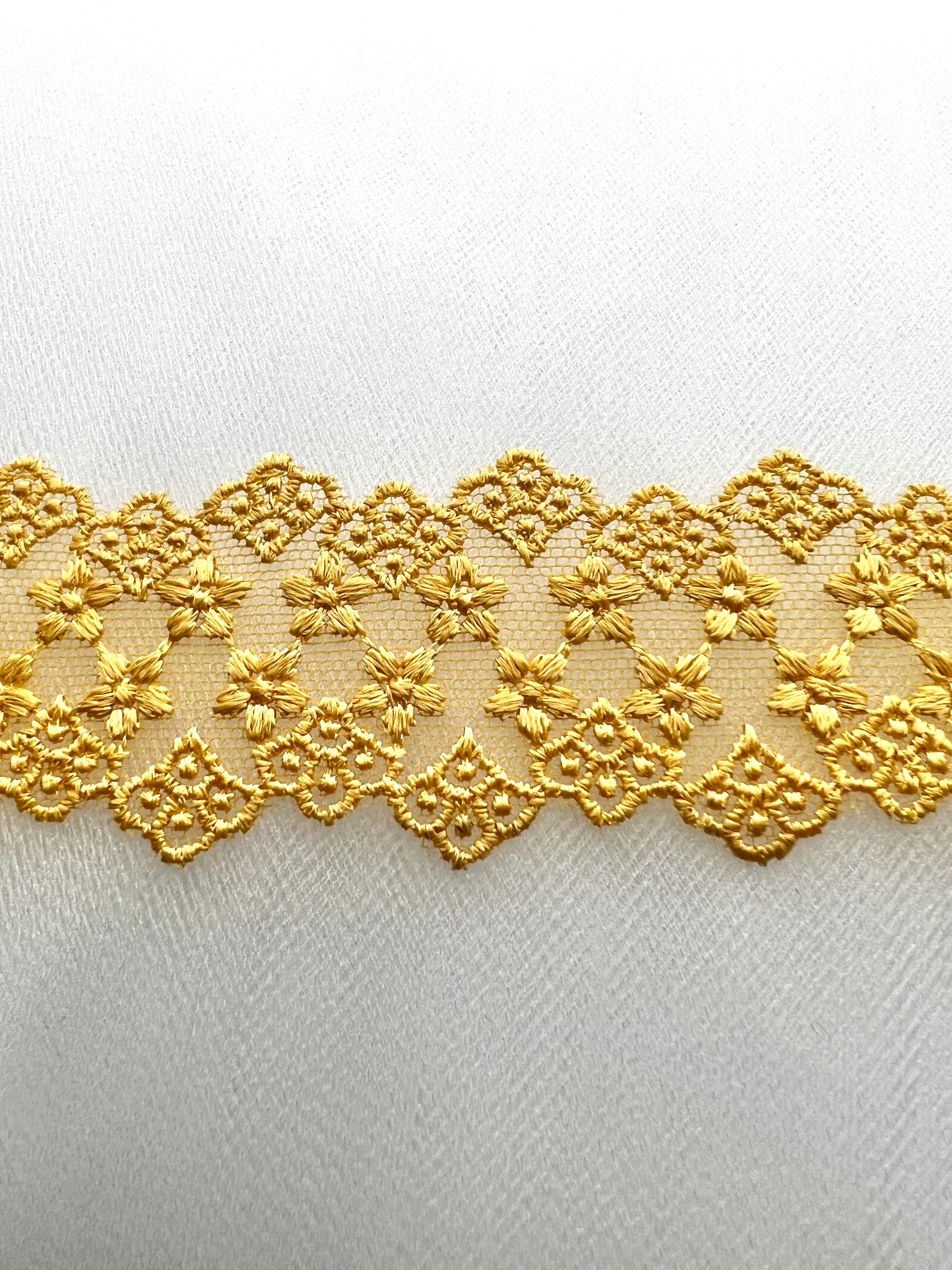 Yellow Embroidered Lace Trim- 1.5