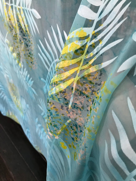 Ferns on Aqua Blue Handpainted Silk Devore- 54" (406)