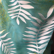 Ferns on Aqua Blue Handpainted Silk Devore- 54