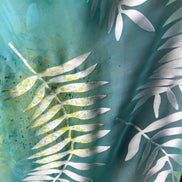 Ferns on Aqua Blue Handpainted Silk Devore- 54