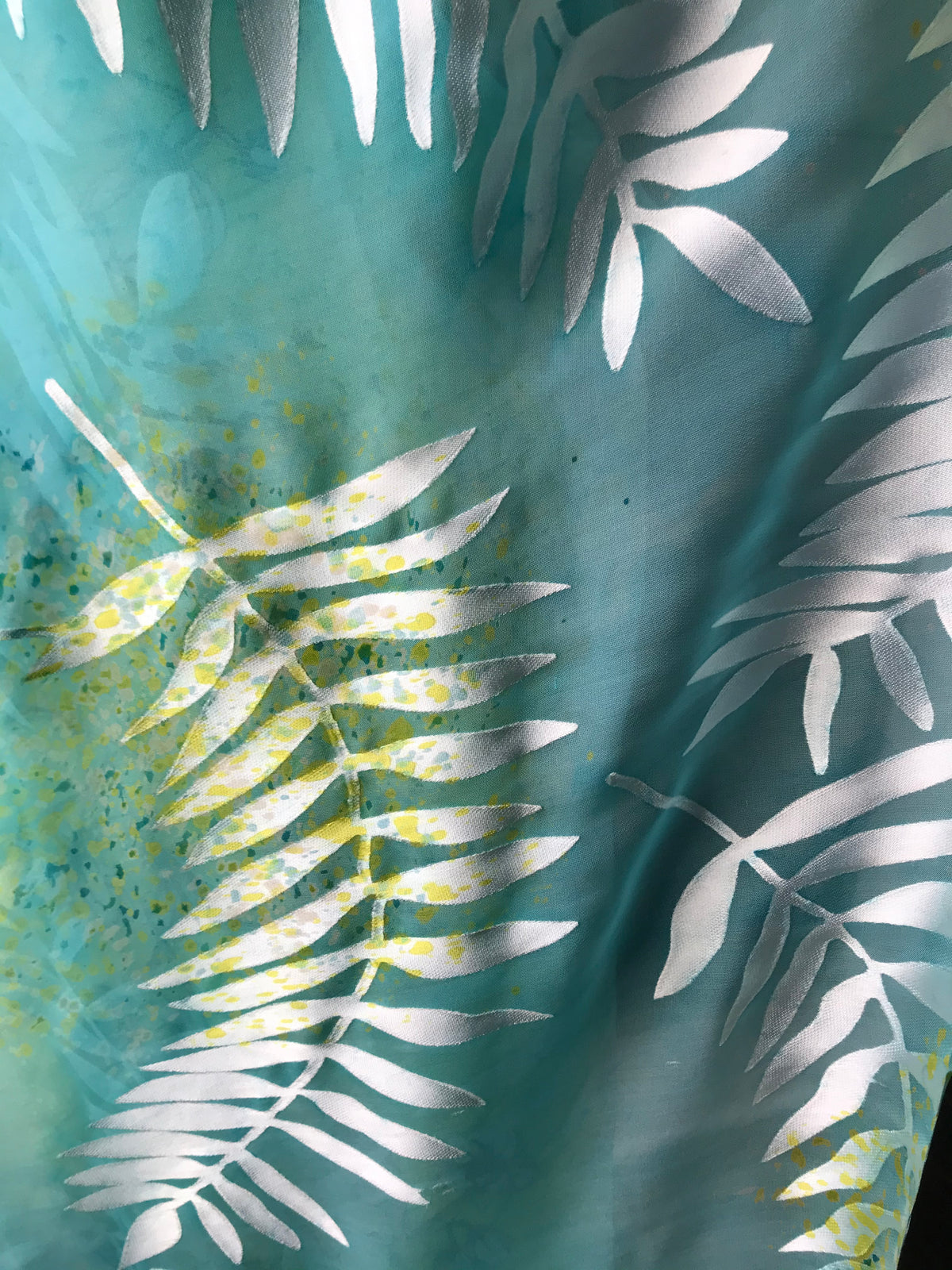 Ferns on Aqua Blue Handpainted Silk Devore- 54