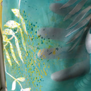 Ferns on Aqua Blue Handpainted Silk Devore- 54