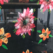 Bright Flowers on Black Handpainted Silk Devore (408)