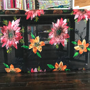 Bright Flowers on Black Handpainted Silk Devore (408)