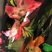 Bright Flowers on Black Handpainted Silk Devore (408)