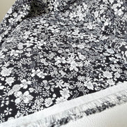 White, Black- Cotton Lawn- 42” Wide- Floral Print- Kokka