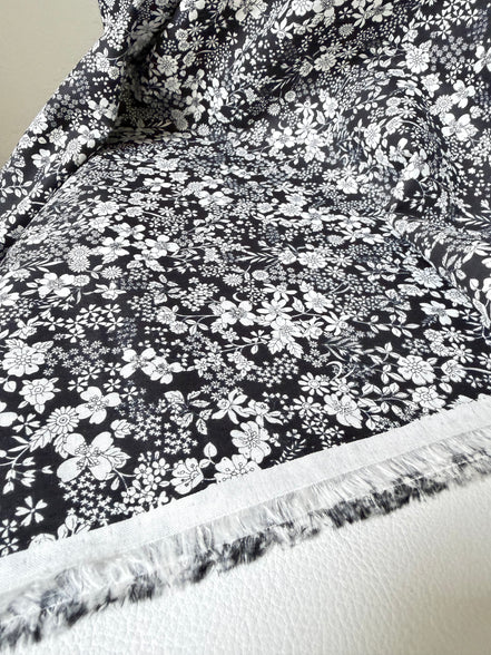 White, Black- Cotton Lawn- 42” Wide- Floral Print- Kokka