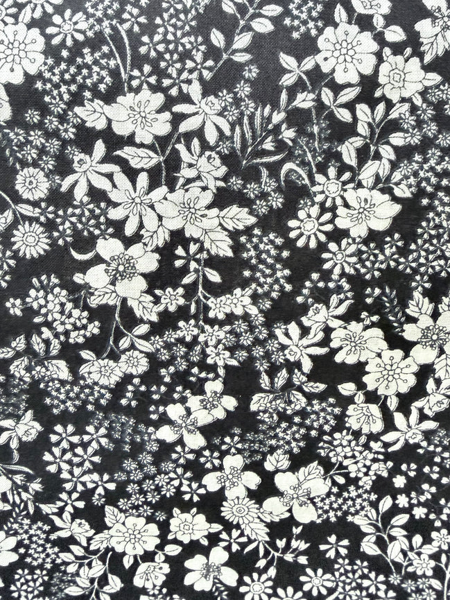 White, Black- Cotton Lawn- 42” Wide- Floral Print- Kokka