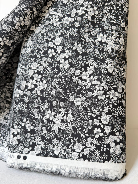 White, Black- Cotton Lawn- 42” Wide- Floral Print- Kokka