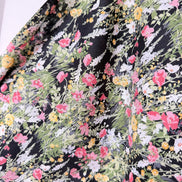 Yellow, Pink on Black- Cotton Lawn- 42” Wide- Floral Print- Kokka