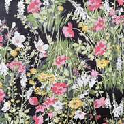 Yellow, Pink on Black- Cotton Lawn- 42” Wide- Floral Print- Kokka