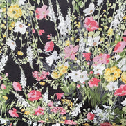 Yellow, Pink on Black- Cotton Lawn- 42” Wide- Floral Print- Kokka