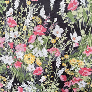 Yellow, Pink on Black- Cotton Lawn- 42” Wide- Floral Print- Kokka