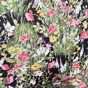 Yellow, Pink on Black- Cotton Lawn- 42” Wide- Floral Print- Kokka