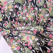Yellow, Pink on Black- Cotton Lawn- 42” Wide- Floral Print- Kokka