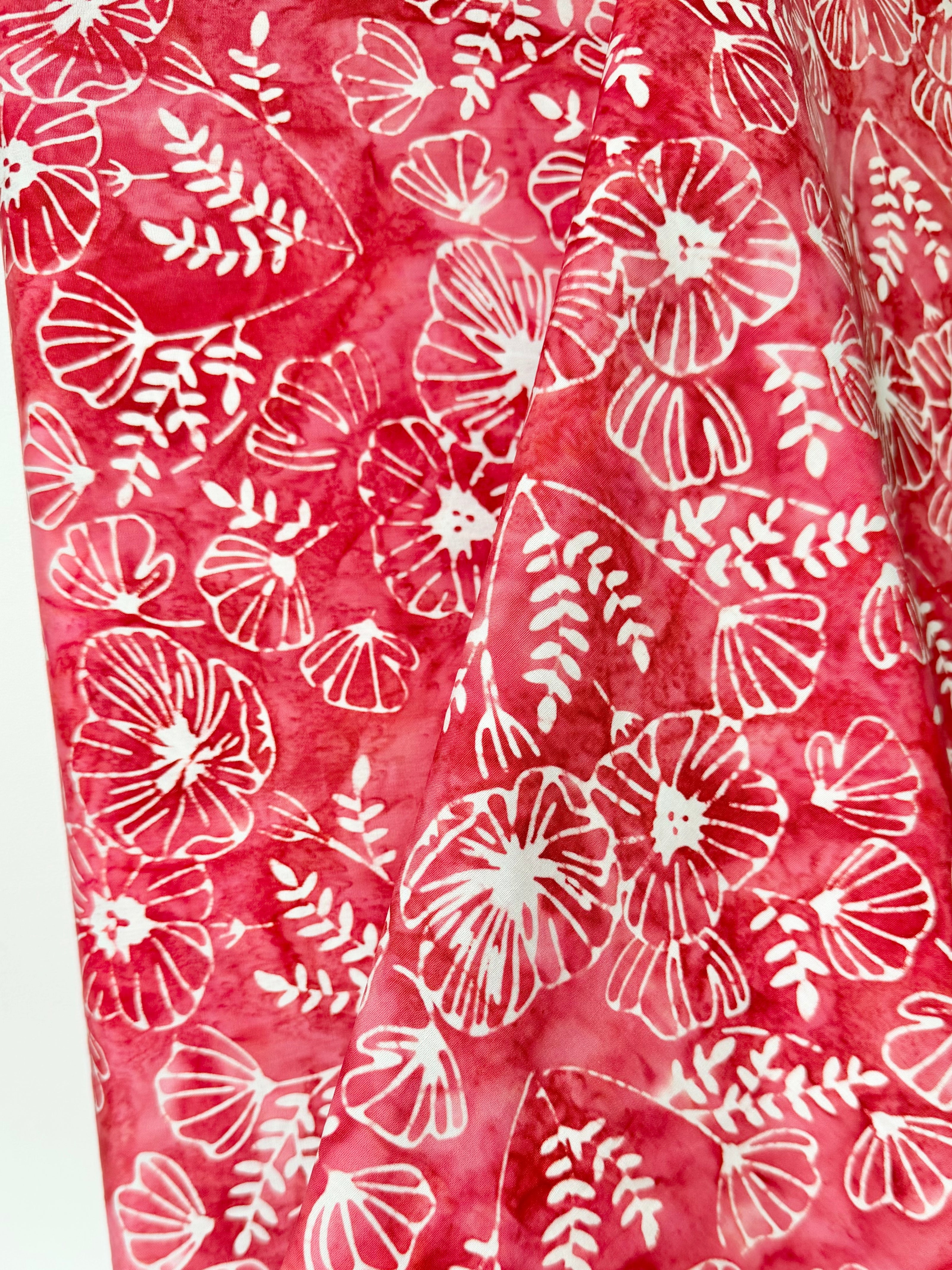 Batiks Poppy Seeds Peppermint Twist- Red, White Floral Cotton Fabric- 44