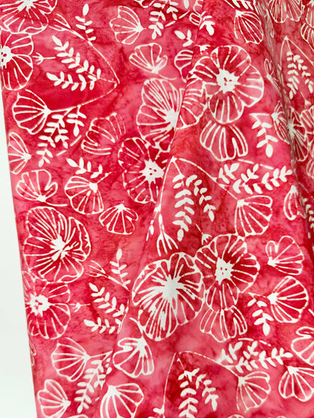 Batiks Poppy Seeds Peppermint Twist- Red, White Floral Cotton Fabric- 44"