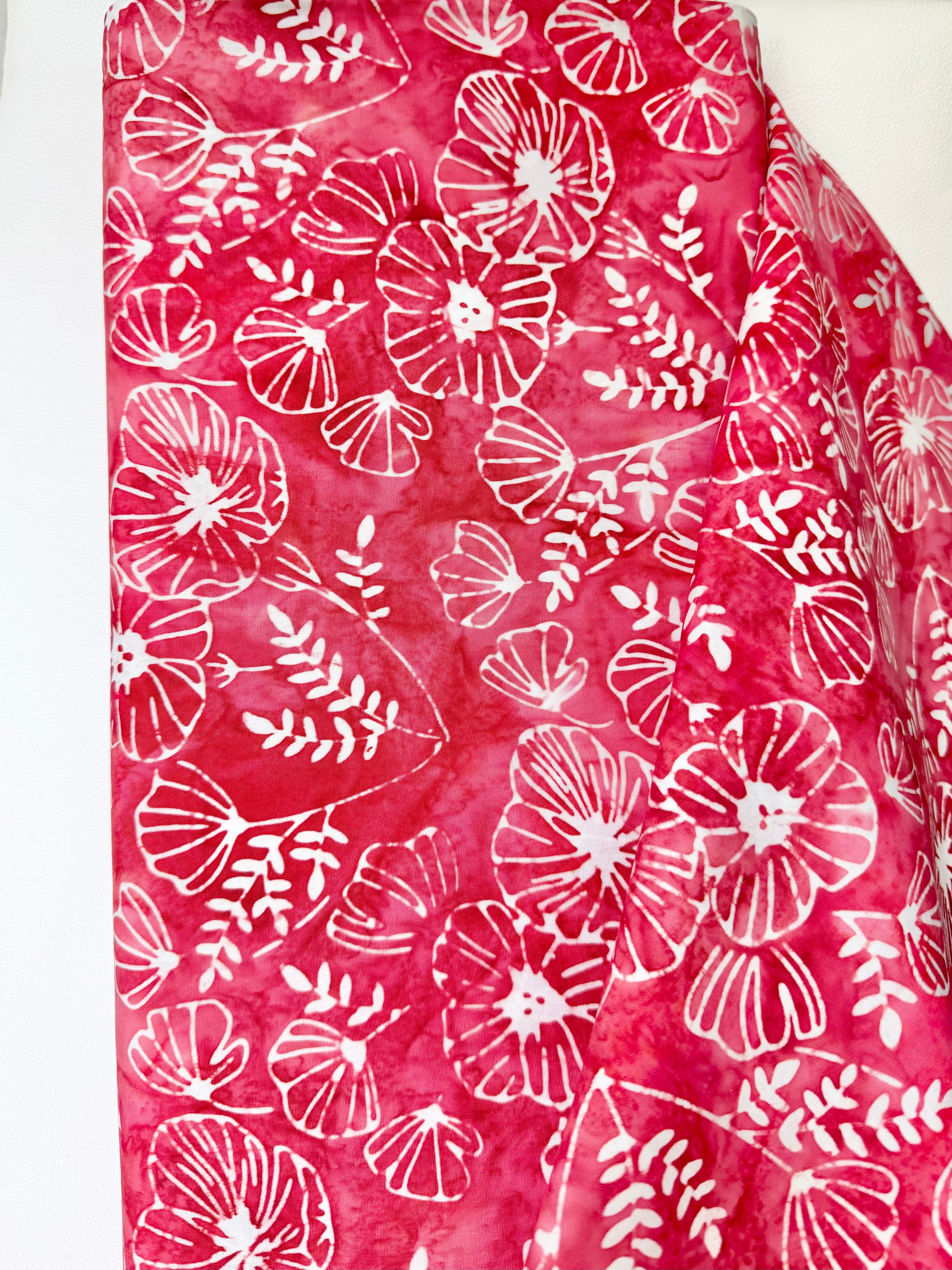 Batiks Poppy Seeds Peppermint Twist- Red, White Floral Cotton Fabric- 44