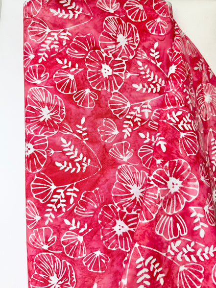 Batiks Poppy Seeds Peppermint Twist- Red, White Floral Cotton Fabric- 44"