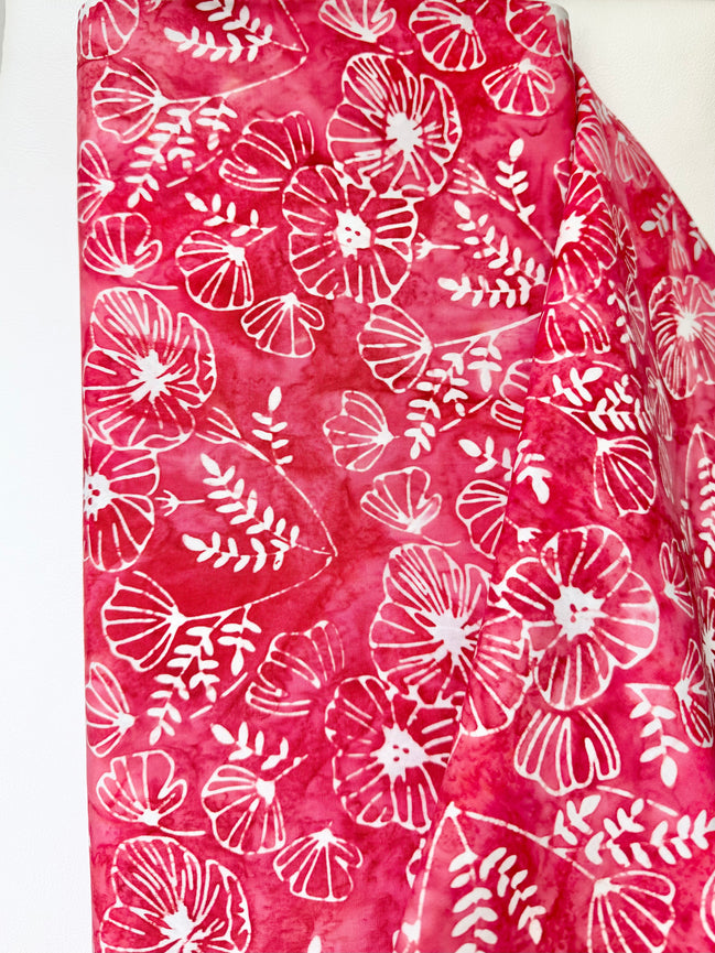 Batiks Poppy Seeds Peppermint Twist- Red, White Floral Cotton Fabric- 44"