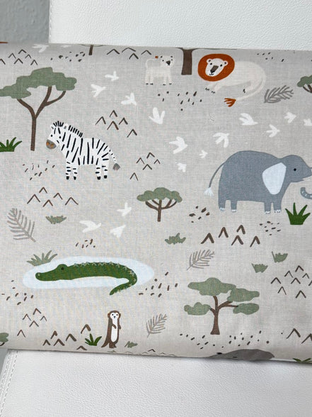 Leo & Savannah- Main in Gray- Safari Animals- Cotton Fabric- 44"