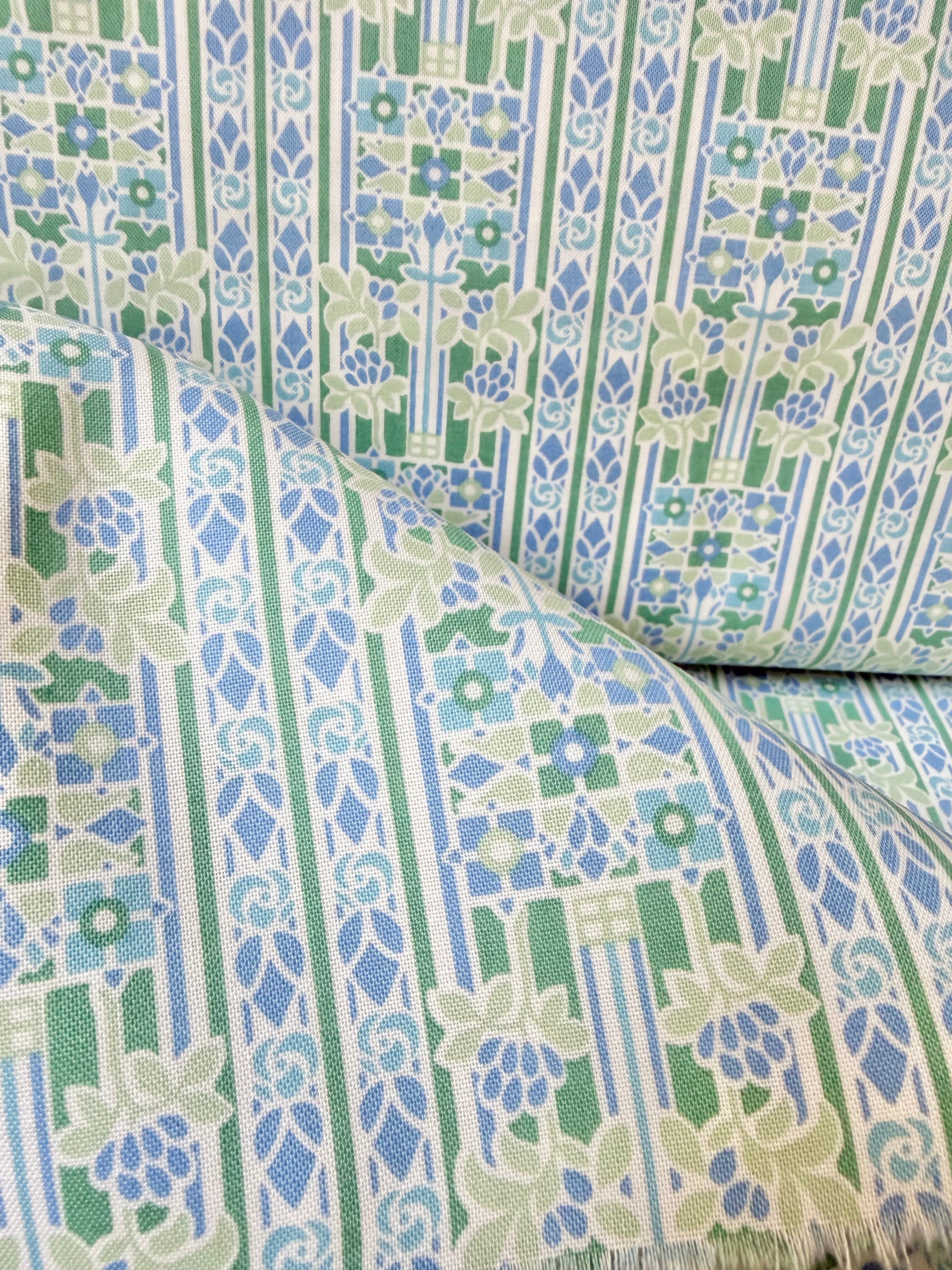 Green, Blue Floral Print on White- Palace Gardens Collection 