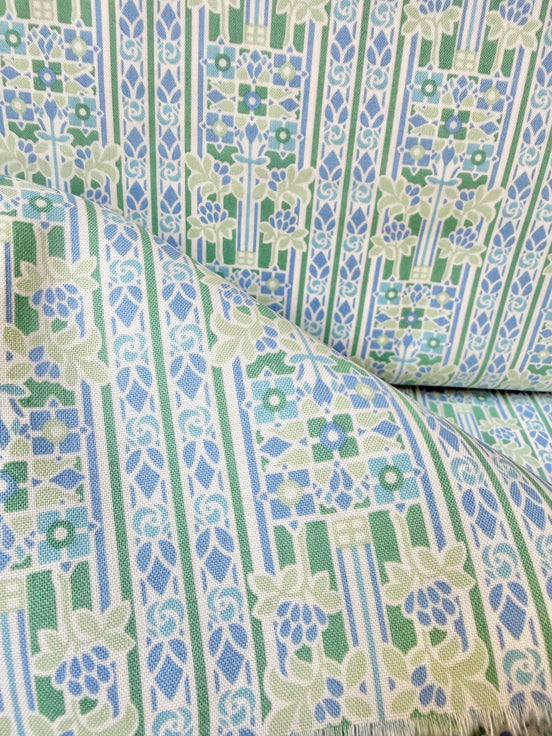 Green, Blue Floral Print on White- Palace Gardens Collection "Stately Gardens D"- Liberty Cotton- 44" Wide