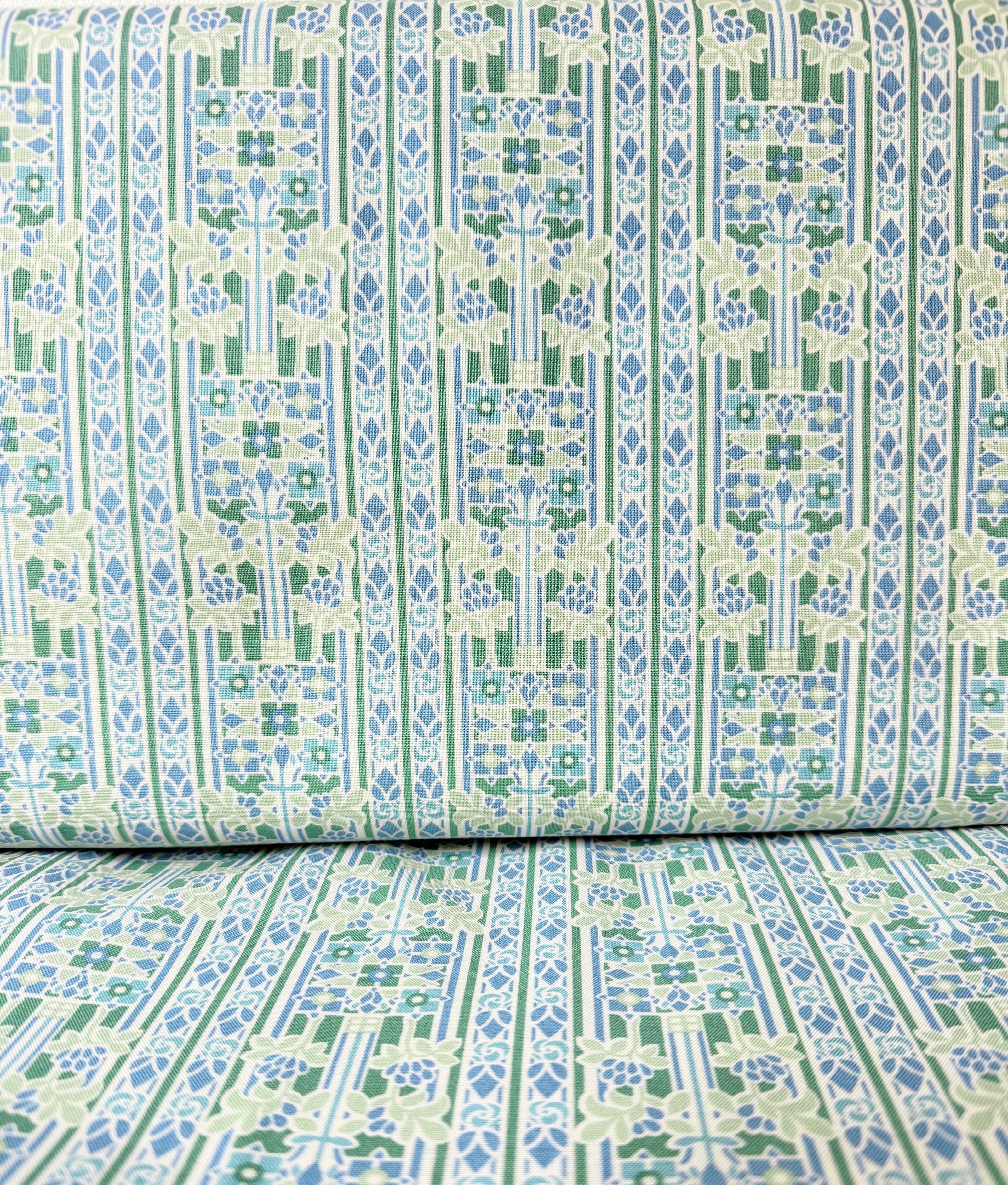 Green, Blue Floral Print on White- Palace Gardens Collection 