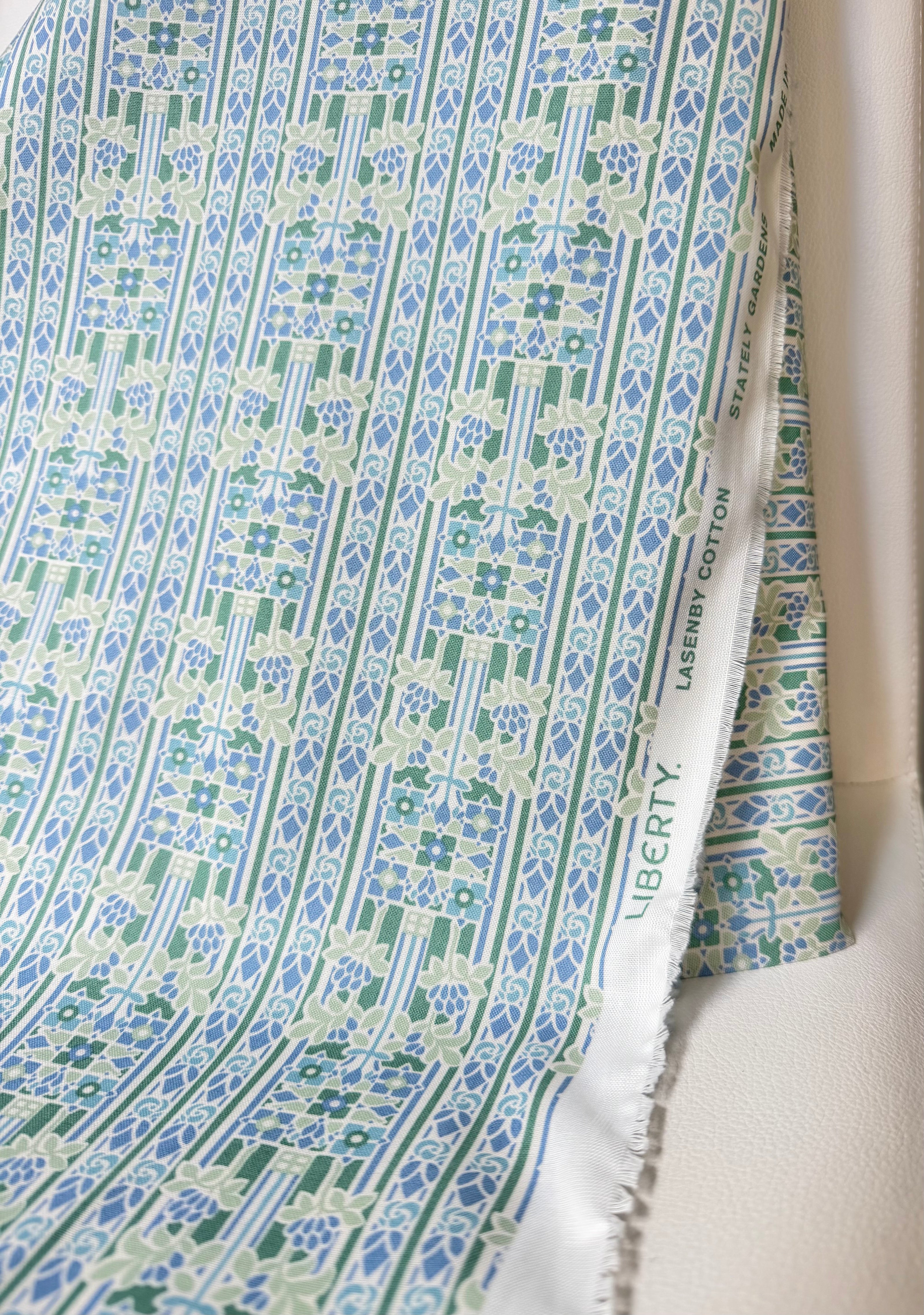 Green, Blue Floral Print on White- Palace Gardens Collection 