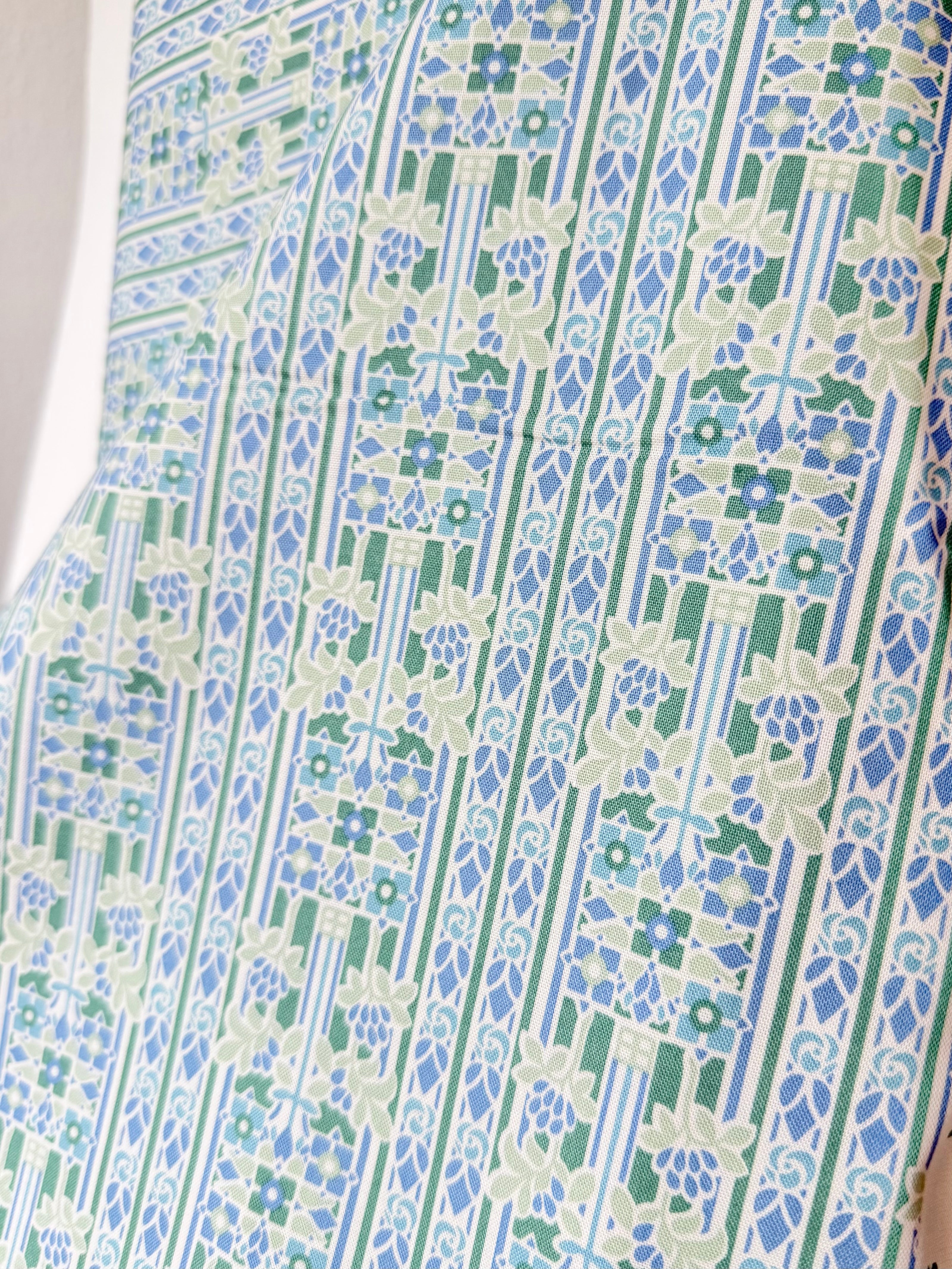 Green, Blue Floral Print on White- Palace Gardens Collection 