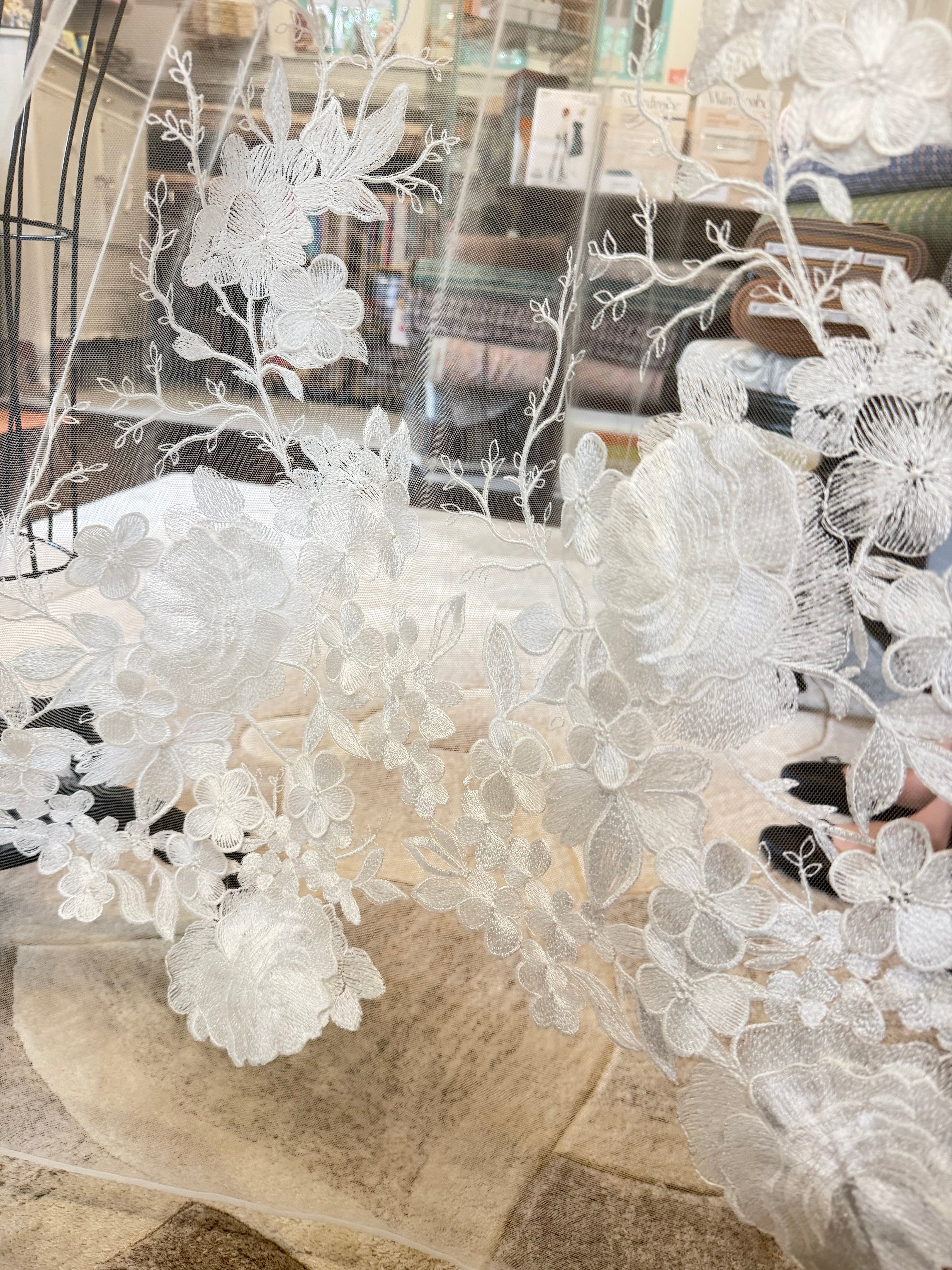 White 3D Floral- European Embroidered Tulle- 52