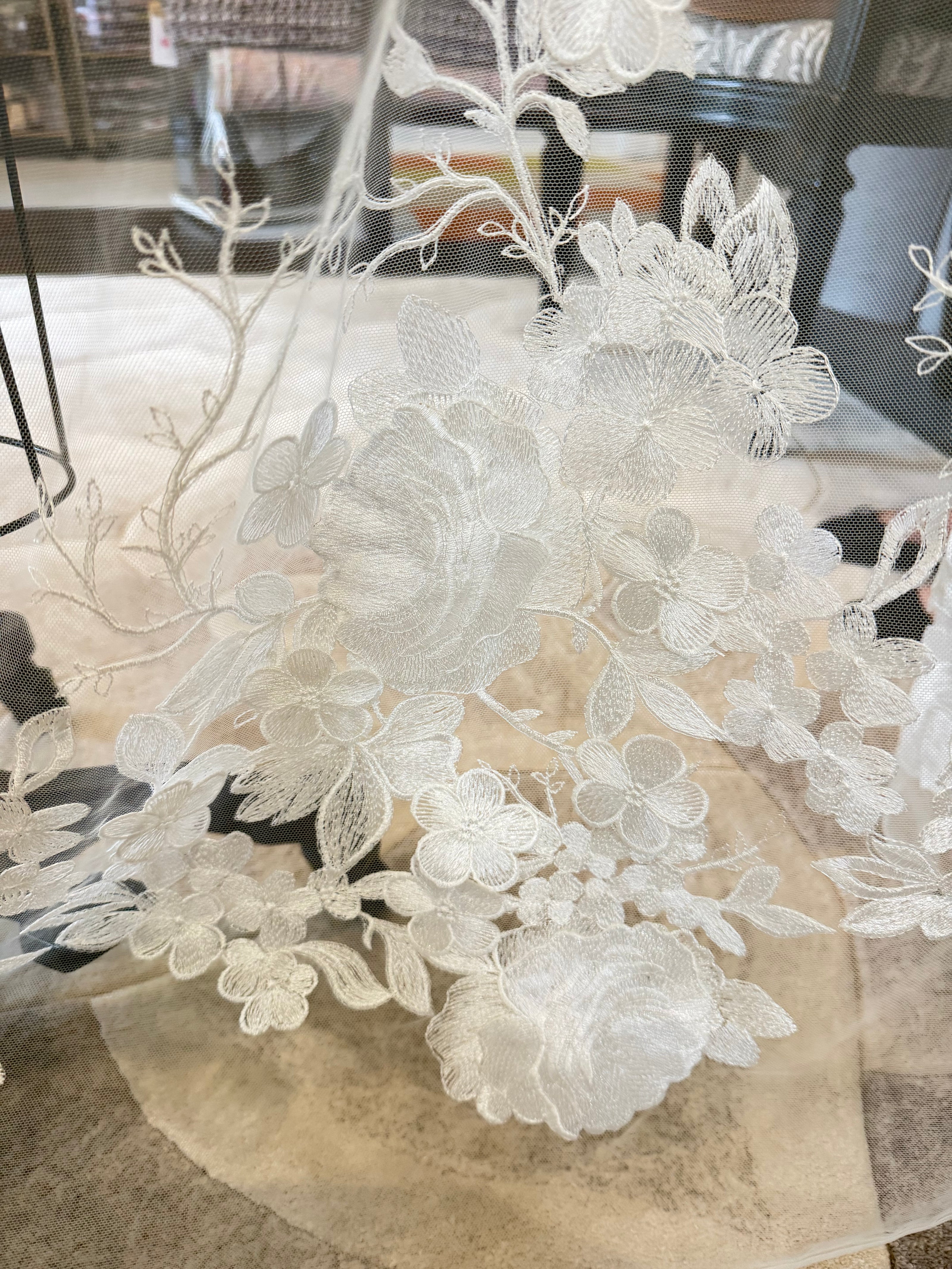White 3D Floral- European Embroidered Tulle- 52