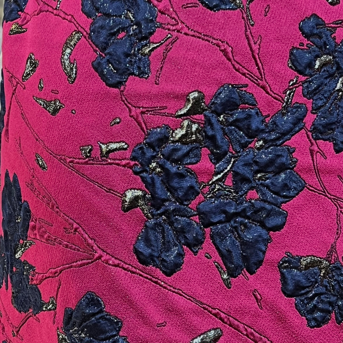 Dark Blue Floral On Magenta Jacquard- 51” Wide (1723)