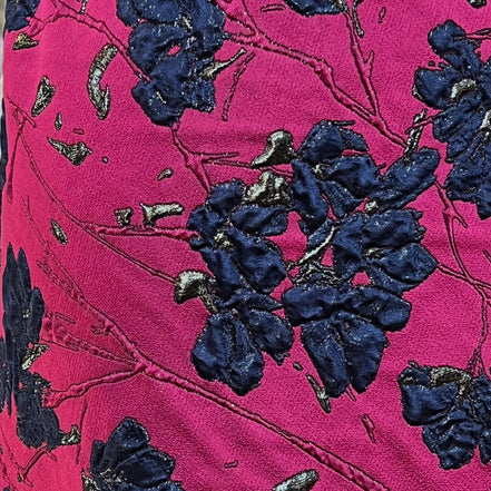 Dark Blue Floral On Magenta Jacquard- 51” Wide (1723)