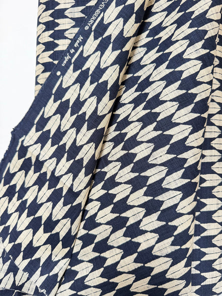 Navy, Tan on “Navy"- Arrow feathers: Yabane- Sevenberry Japanese Nara Homespun- Cotton Fabric- 42” Wide