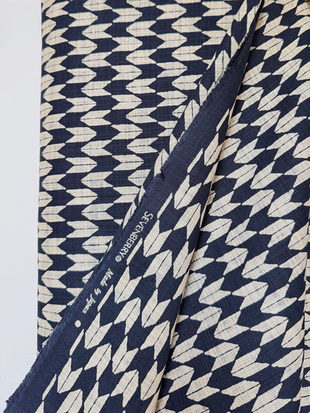 Navy, Tan on “Navy"- Arrow feathers: Yabane- Sevenberry Japanese Nara Homespun- Cotton Fabric- 42” Wide