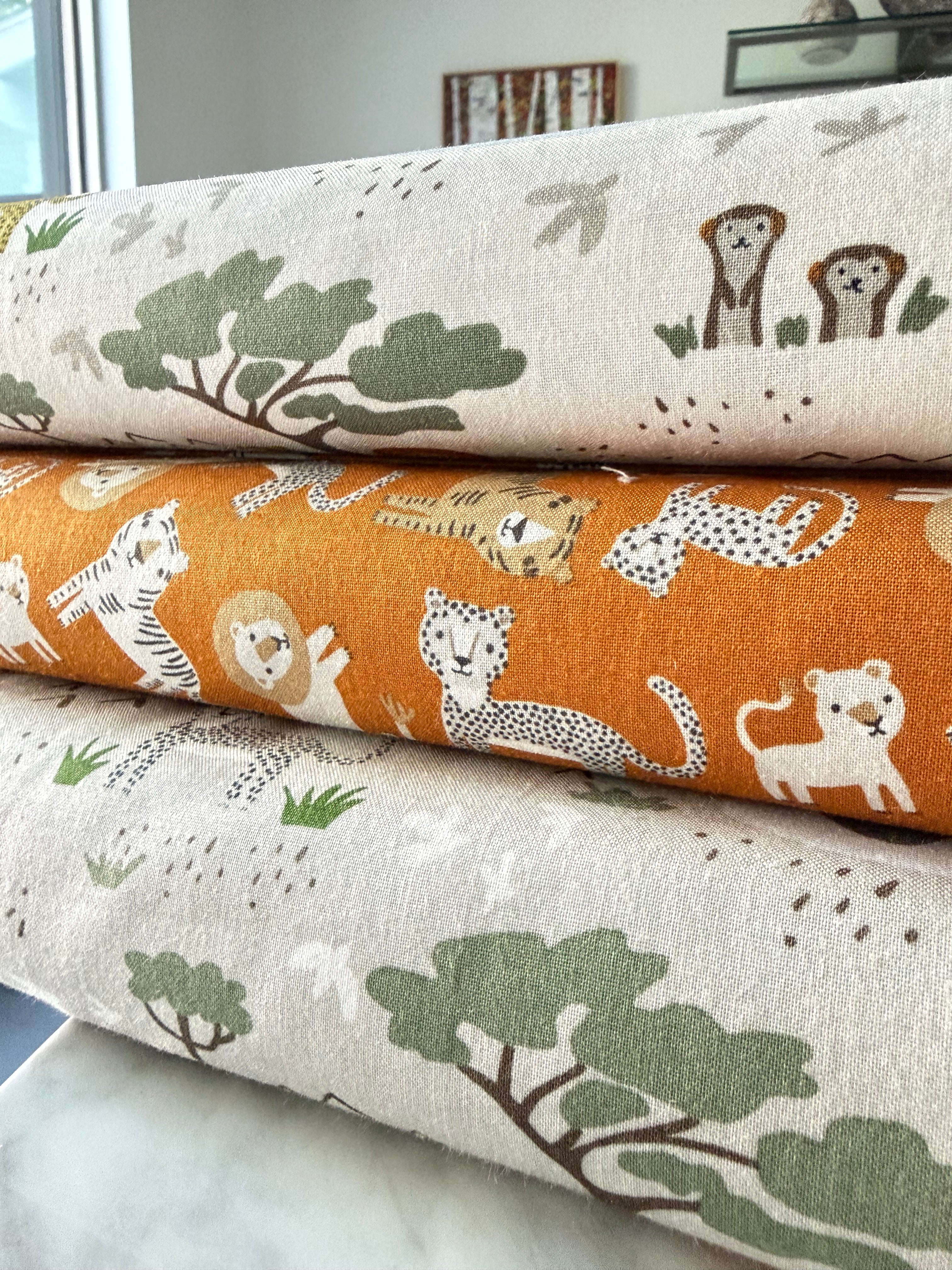 Leo & Savannah- Main in Gray- Safari Animals- Cotton Fabric- 44