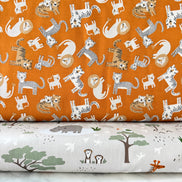 Leo & Savannah- Toss Orange- Safari Animals- Cotton Fabric- 44