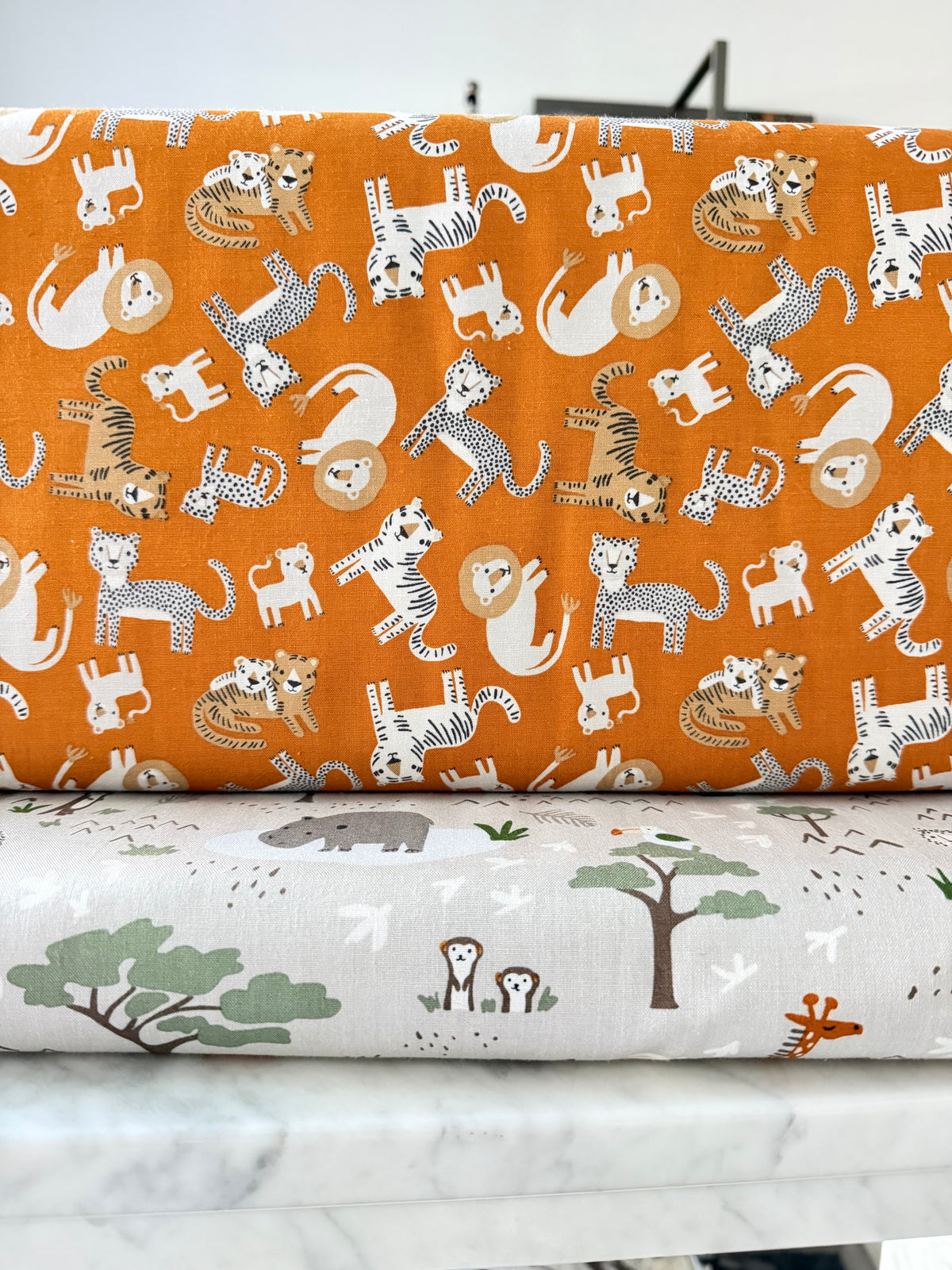 Leo & Savannah- Toss Orange- Safari Animals- Cotton Fabric- 44
