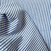 Royal and White Seersucker Stripe- 57” Wide- Cotton Poly Blend