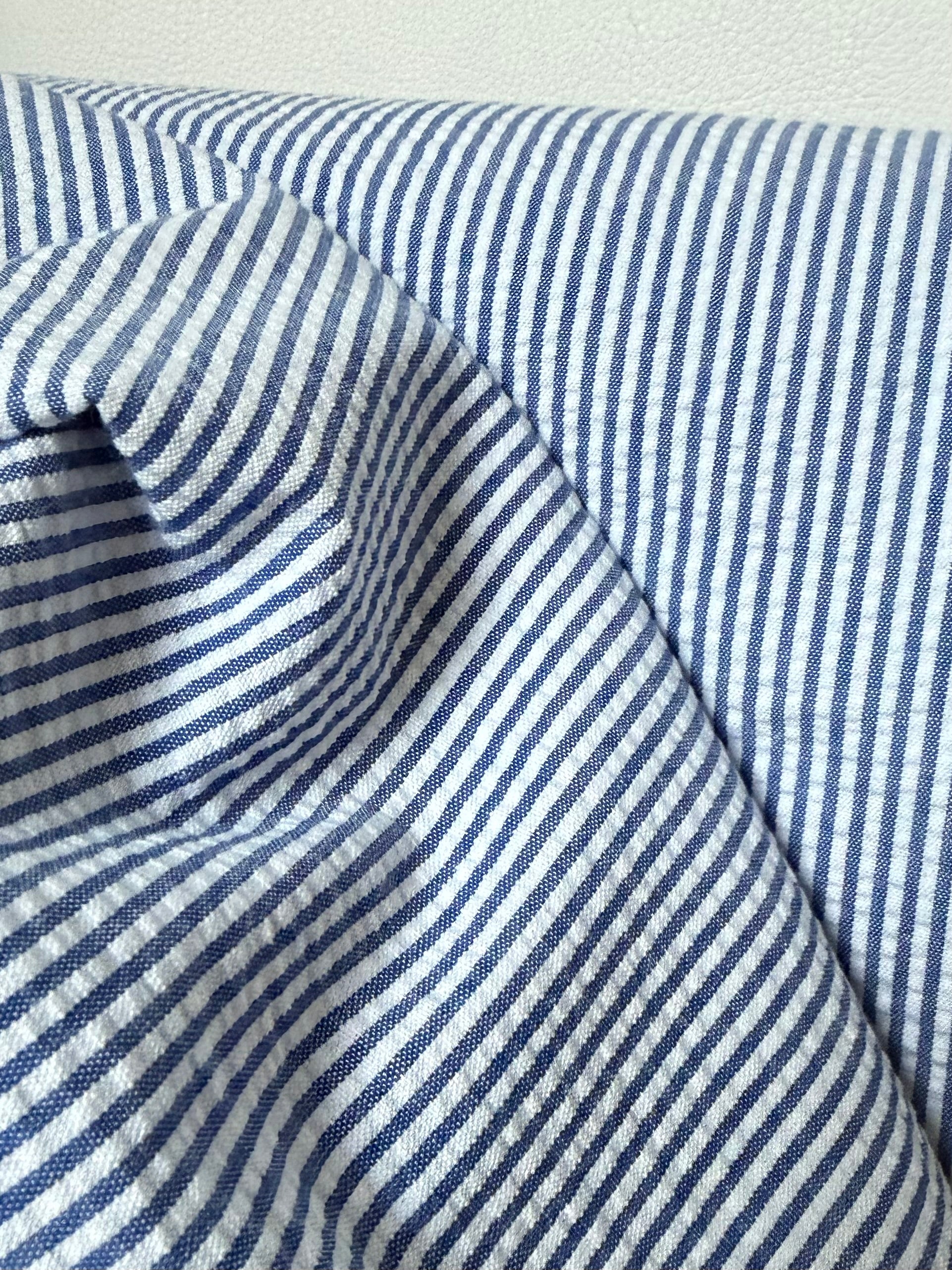 Royal and White Seersucker Stripe- 57” Wide- Cotton Poly Blend