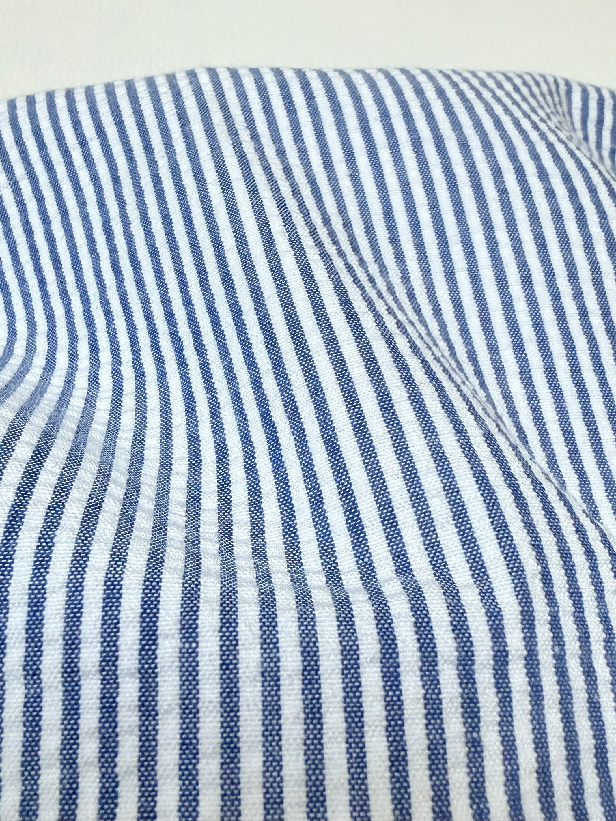 Royal and White Seersucker Stripe- 57” Wide- Cotton Poly Blend