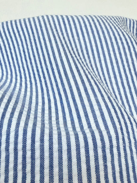 Royal and White Seersucker Stripe- 57” Wide- Cotton Poly Blend