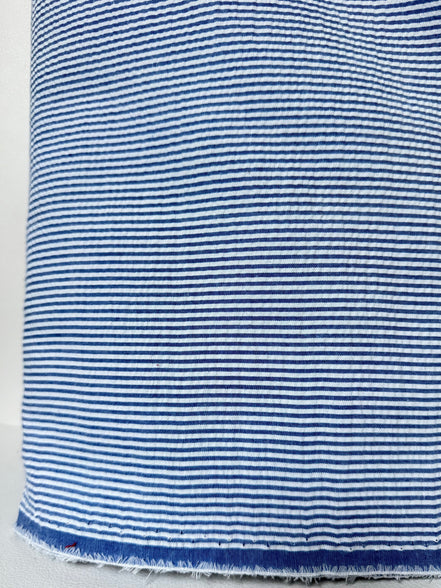 Royal and White Seersucker Stripe- 57” Wide- Cotton Poly Blend