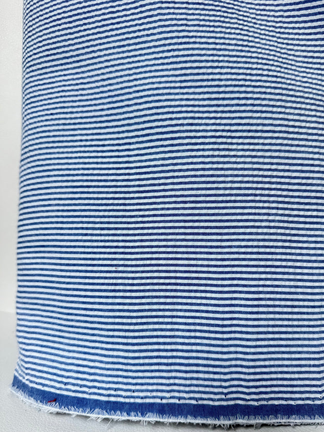 Royal and White Seersucker Stripe- 57” Wide- Cotton Poly Blend