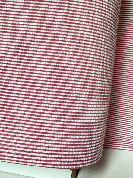 Red and White Seersucker Stripe- 57” Wide- Cotton Poly Blend